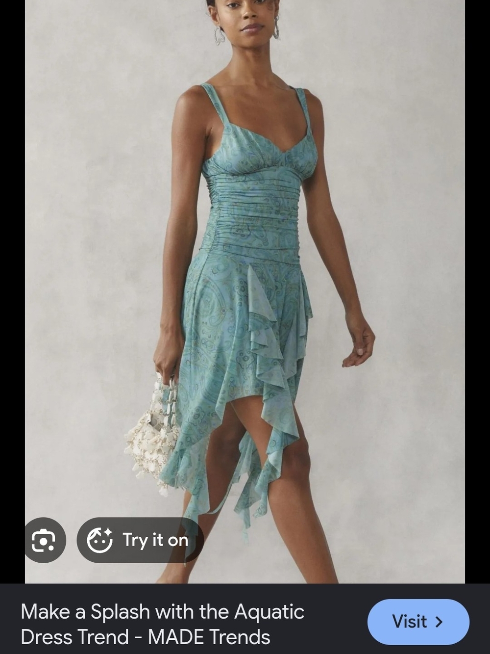 Kimchi Green Teal Paisley Ruffle High-Low Dress
